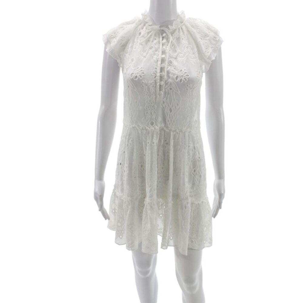 Generation Love Women Mini Eyelet Lace High Neck Short Sleeve Dress Size 2XS